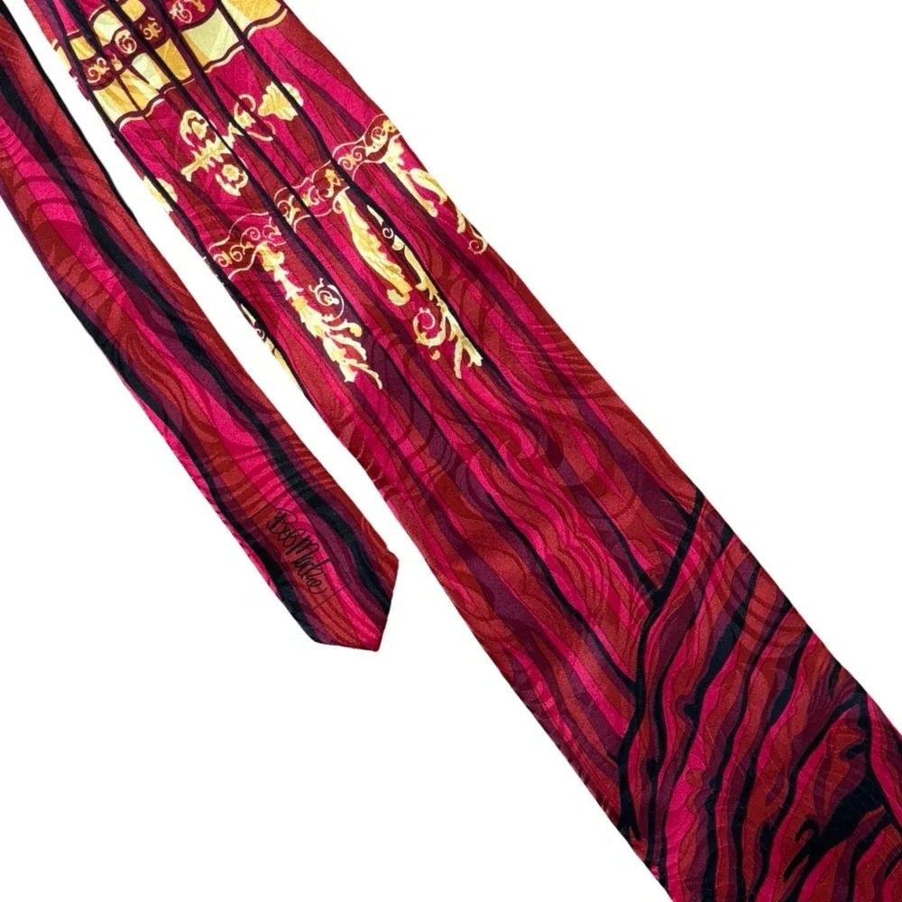 Bob Mackie Silk Red and Gold Artsy Quirky Print